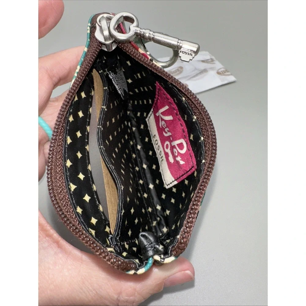 Fossil Mandala Key Per ID Coin Pouch Zippered Small Wallet Key Clip New